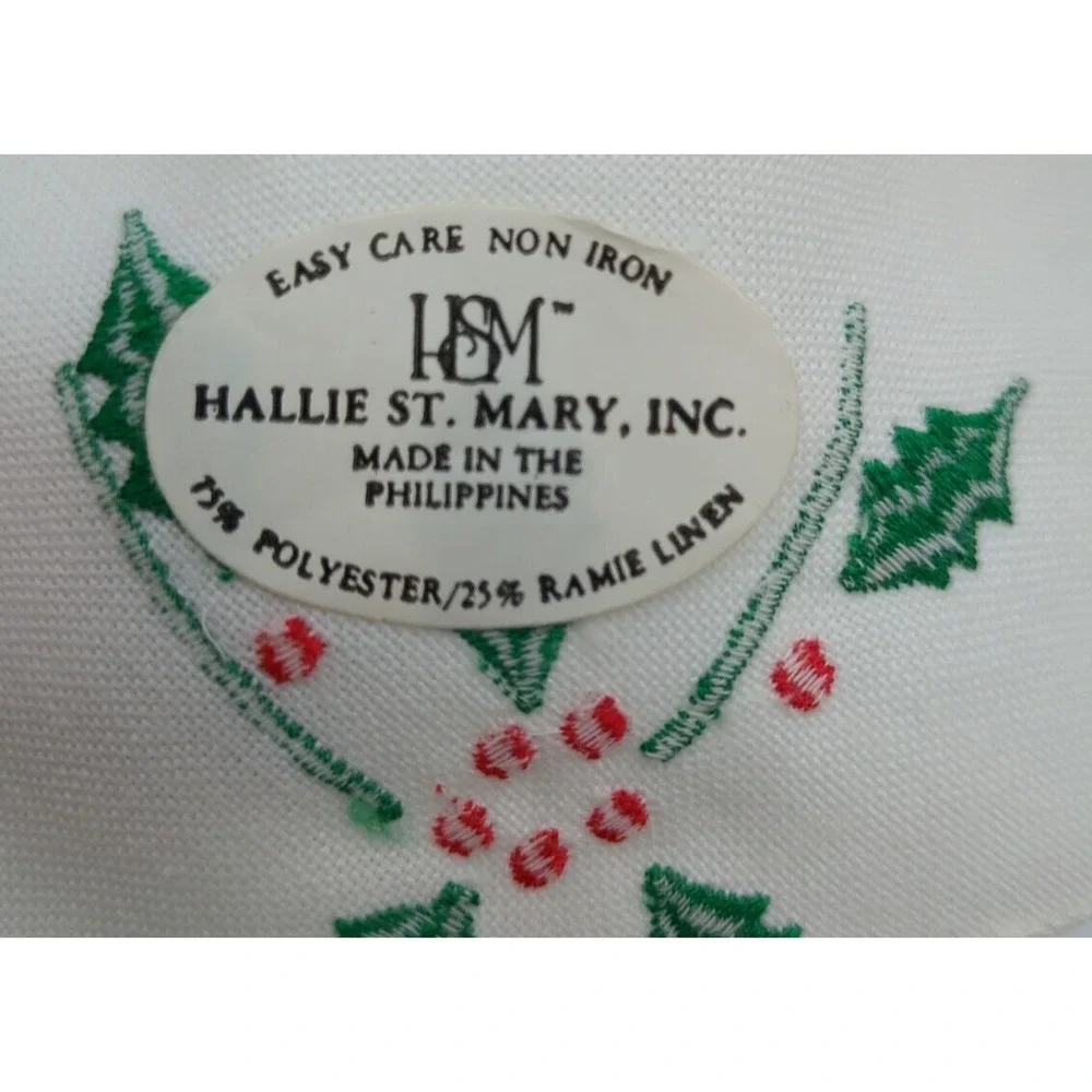 Hallie‎ St Mary Inc. Basket Liner Vtg Christmas Holly Linen Bread Bun Warmer